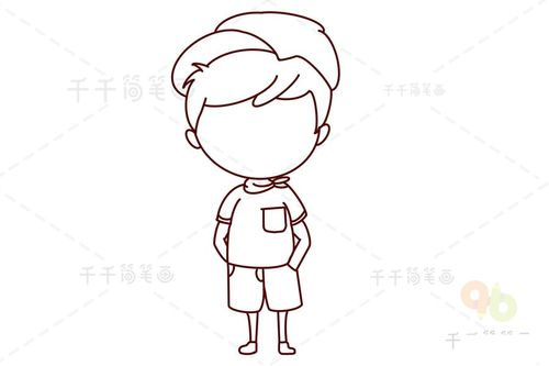 人物简笔画  帅气的小男生简笔画一个穿着短袖和短裤的帅气小男孩