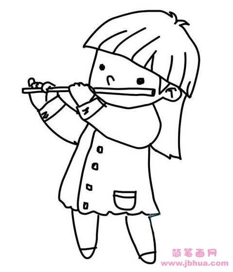 小女孩吹笛子简笔画图片