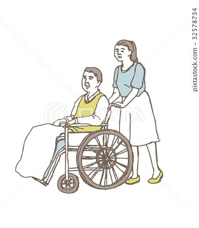小学生推轮椅的简笔画
