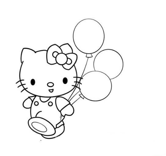 手拿气球的凯蒂猫简笔画作品欣赏