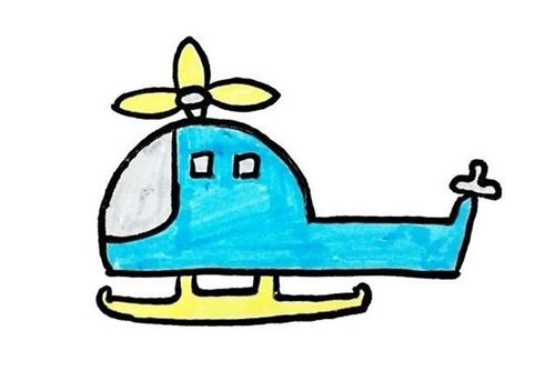 机简笔画步骤八叮咚叮咚小小艺术家们快给直升机涂上你喜欢的颜色吧