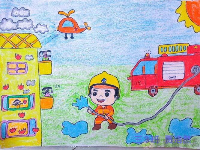 消防安全儿童画消防安全主题绘画作品 - 毛毛简笔画