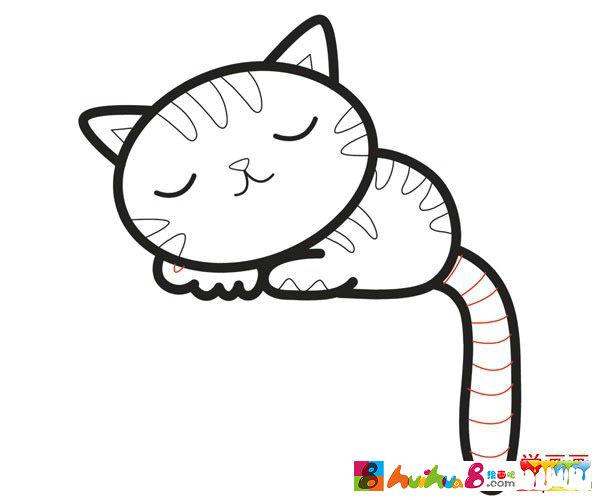 熟睡的小猫咪简笔画步骤图片怎么画简笔画教程绘画吧-画画