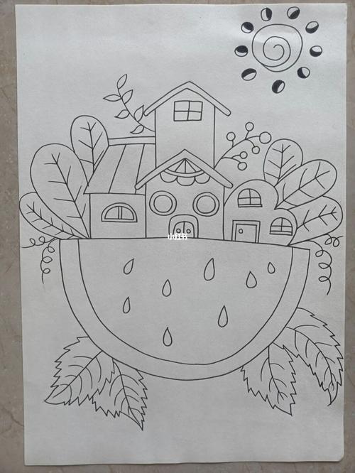 43 夏日主题 西瓜房子西瓜夏天去哪玩儿童画简笔画幼儿文化