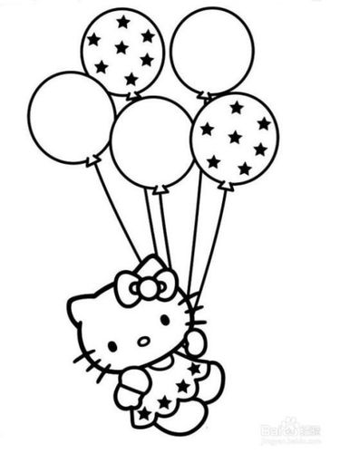 小猫放气球简笔画画法