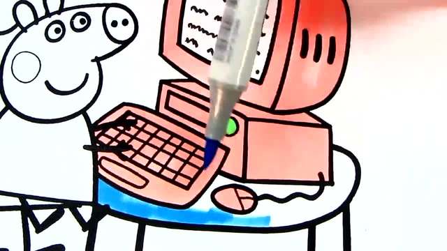 简笔画在学习使用电脑的猪宝贝
