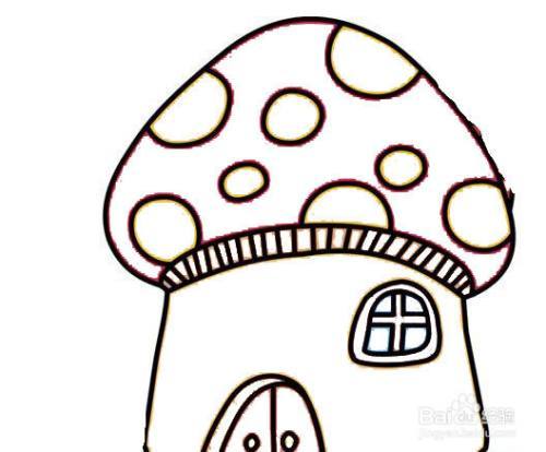 彩色的蘑菇房子的简笔画