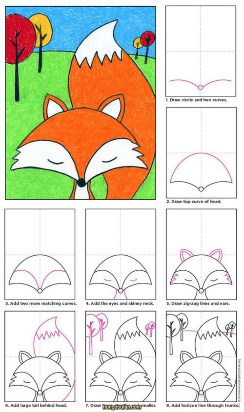 一步一步学习画狡猾的狐狸狐狸简笔画大全