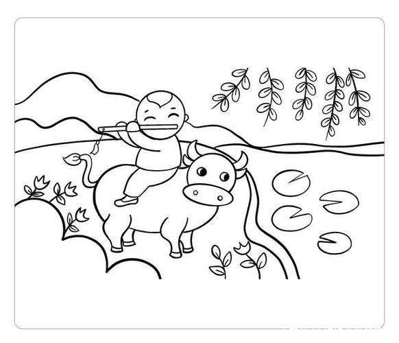 幅牧童骑黄牛的简笔画小朋友们可以一边画一边学习《所见》这首古诗