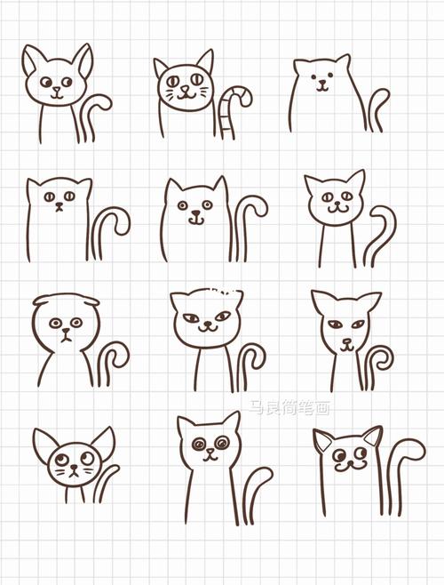 简笔画|可爱小花猫简单猫咪线稿手帐素材简笔画手帐