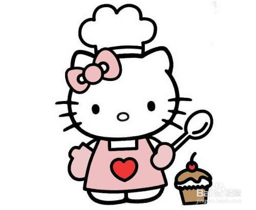甜品师凯蒂猫的简笔画卡通人物简笔画作品之凯蒂猫大厨 kitty猫简笔画