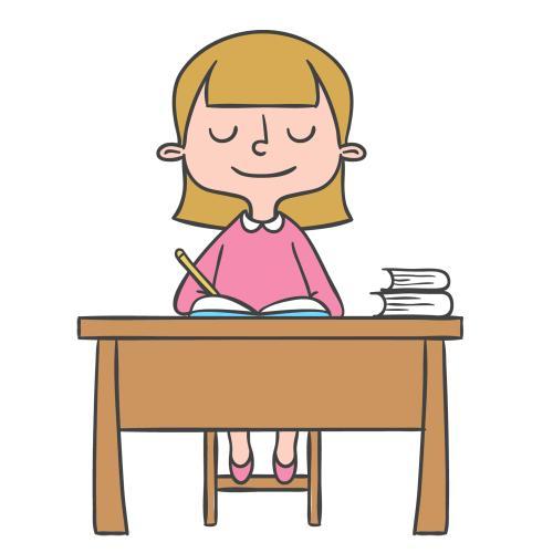 卡通小孩写作业的女孩被摁在桌子上学生趴在桌子上简笔画宝宝写作业简