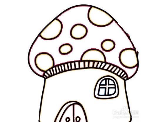 彩色的蘑菇房子的简笔画