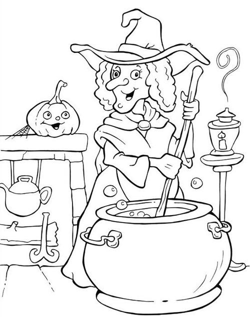 万圣节女巫简笔画-忙碌的女巫