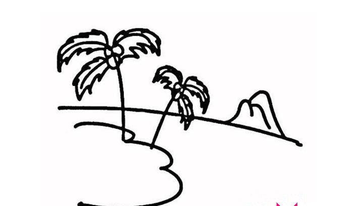 美丽的海边椰树风景简笔画图片