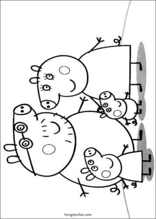 动画片小猪佩奇一家人全家福幼儿填色图片大全-红豆饭小学生简笔画