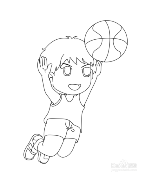 简笔画--q版跳起接篮球的男孩