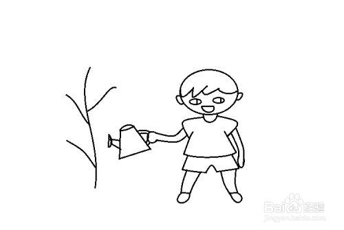 简笔画怎么画给小树浇水的男孩