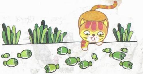 小猫抓鱼的简笔画