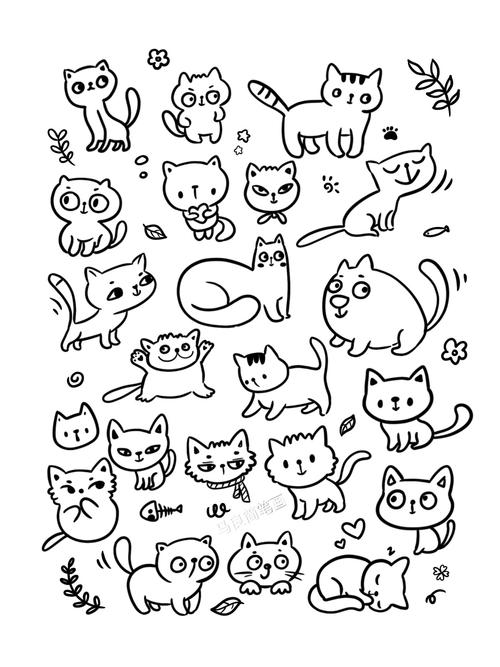 简笔画|可爱小猫咪手帐素材儿童创意画美术简笔画素材手帐儿童