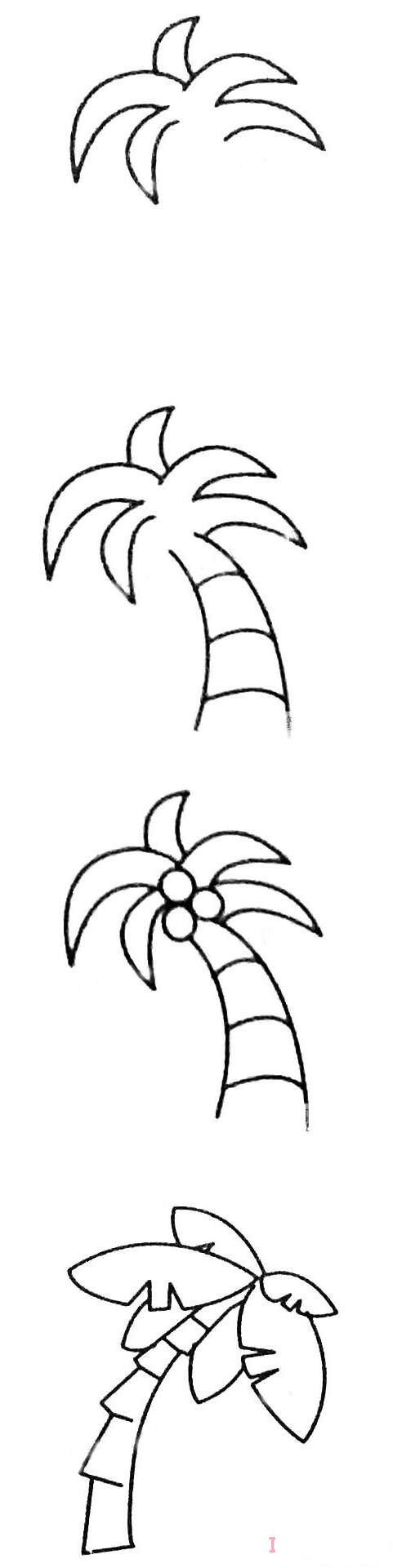 海滩椰子树简笔画怎么画简单好看教程-儿童简笔画大全