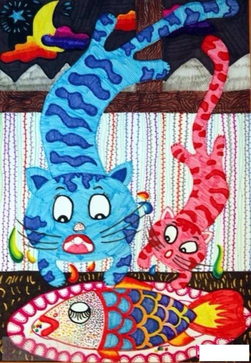 吃鱼的猫好看的儿童画图片动漫人物日本漫画儿童简笔画大全-可乐