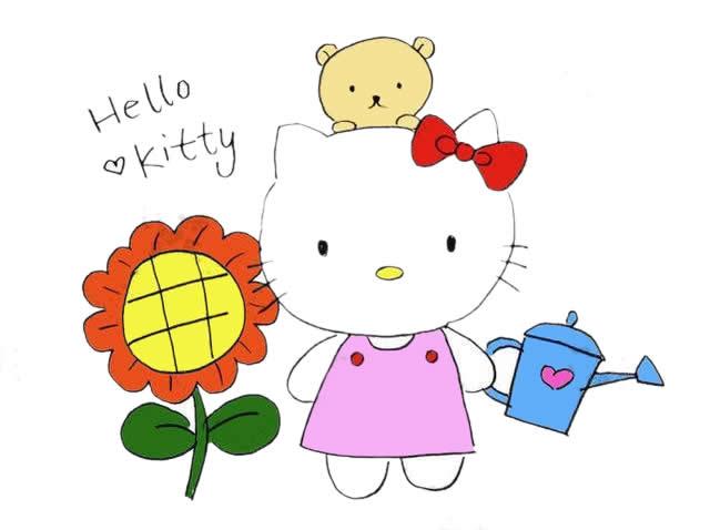 可爱的凯蒂猫简笔画彩色简单 动物-第1张
