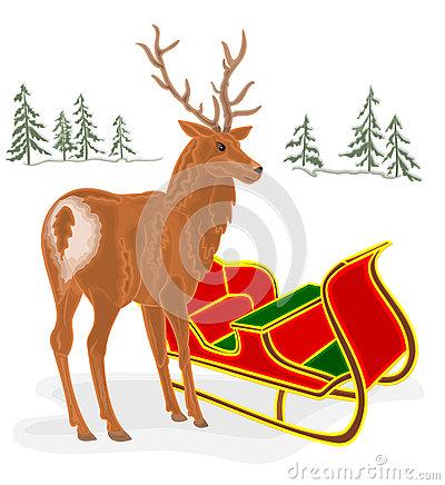 圣诞老人简笔画彩色雪橇驯鹿