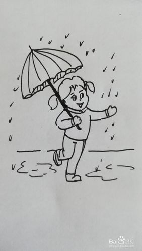 怎么画小女孩雨天拿着伞的简笔画