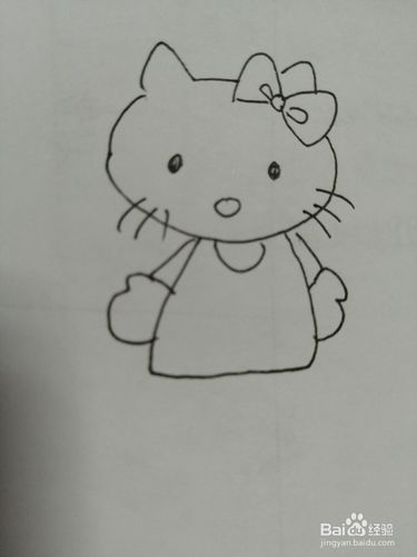 第六步接着把简笔画可爱的凯蒂猫的两只小手画出来.