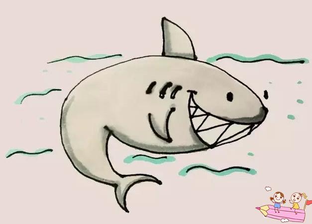 尖嘴獠牙鲨鱼简笔画
