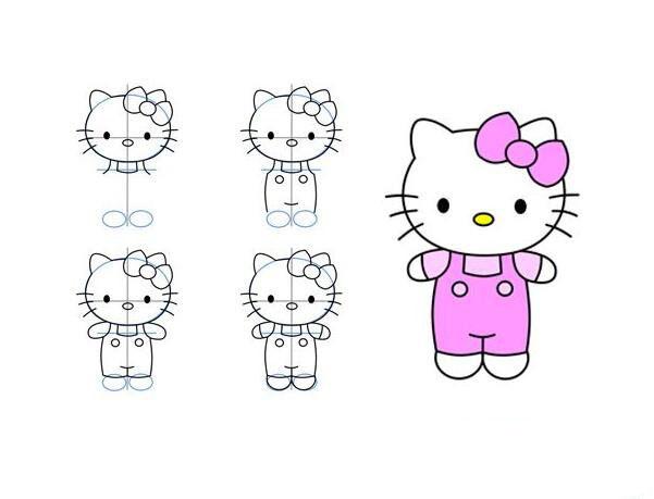 凯蒂猫简笔画步骤分享 kitty猫简笔画 - 9252儿童网