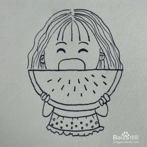 如何画吃西瓜的小女孩头像简笔画