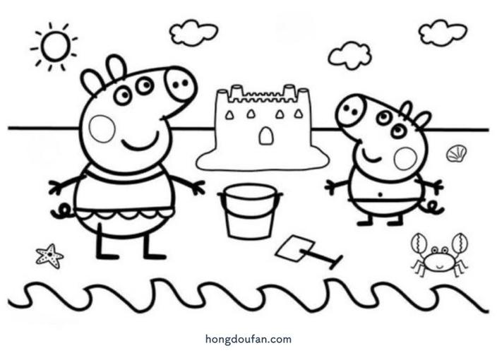 小猪佩奇和妈妈一起玩游戏幼儿填色图片大全-红豆饭小学生简笔画大全