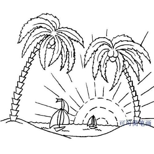 椰树海滩简笔画大全椰树海滩画法