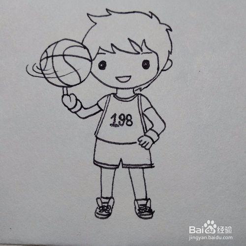 怎么画一个用手指转篮球的运动员卡通人物简笔画