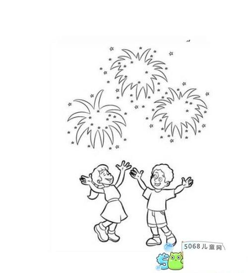 庆祝国庆节简笔画看烟花的小朋友