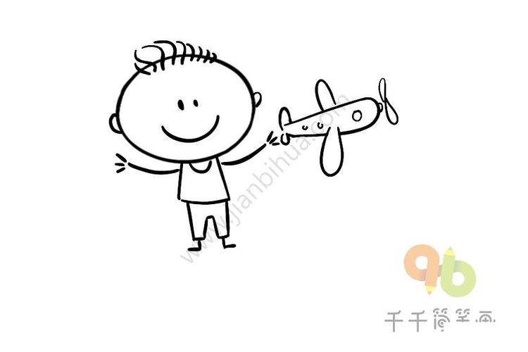 卡通简笔画 q版玩飞机小男孩简笔画步骤图                      q版