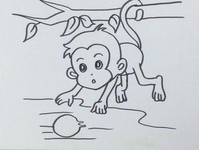 手工简笔画猴子捞月 简单好学