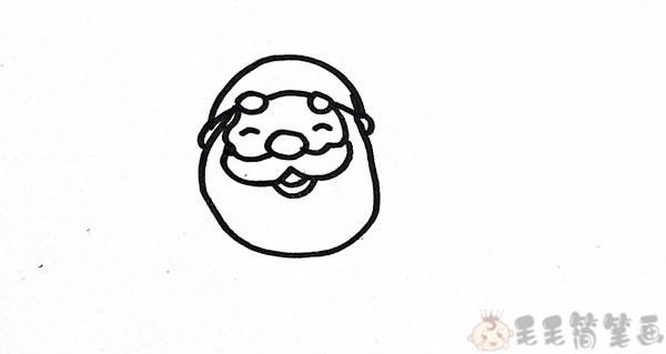 先画上一个圆形的脸上面有小小的眼睛和厚厚的胡子圣诞老人简笔画