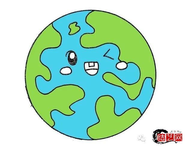 彩色地球简笔画的画法步骤教您画出漂亮的地球黑板报插画-中国结简笔