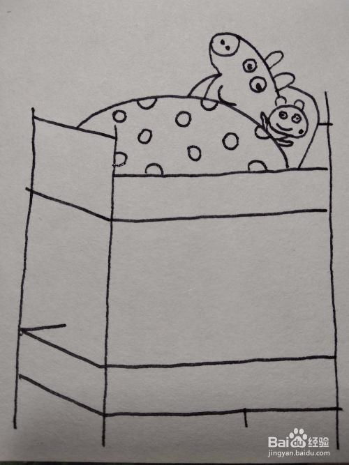 如何画躺在上下床上准备睡觉的小猪佩奇简笔画