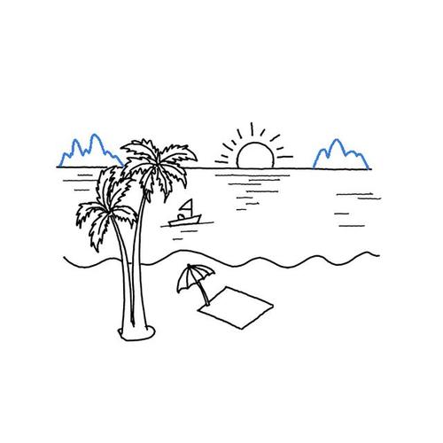 海滩怎么画 - 简单易学的海滩风景简笔画