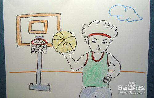 彩色简笔画练习投篮球的男孩