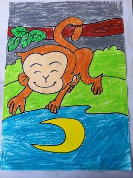 猴子捞月简笔画颜色手工简笔画猴子捞月 简单好学儿童简笔画猴子捞月