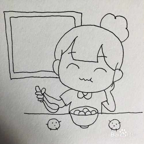 元宵节女孩吃元宵简笔画如何画