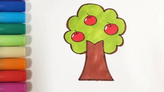 儿歌多多儿童简笔画苹果树植树节学画苹果树为地球妈妈做贡献