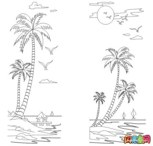 在沙滩上的椰子树简笔画