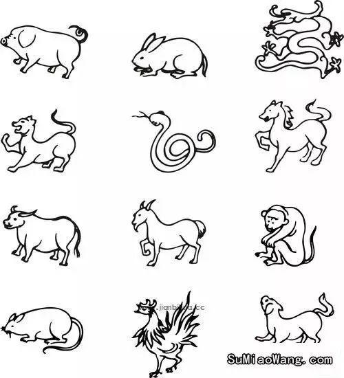可爱有趣的卡通小动物孩子能画一叠纸十二生肖动物简笔画图片非常