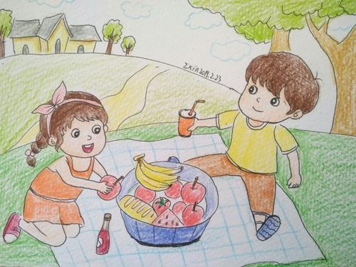 儿童画《郊游野餐》野餐背景图简笔画 第2页